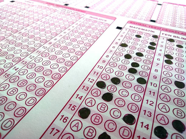 istock optical test paper with marking, optical paper with a mark of a student, 1307077079