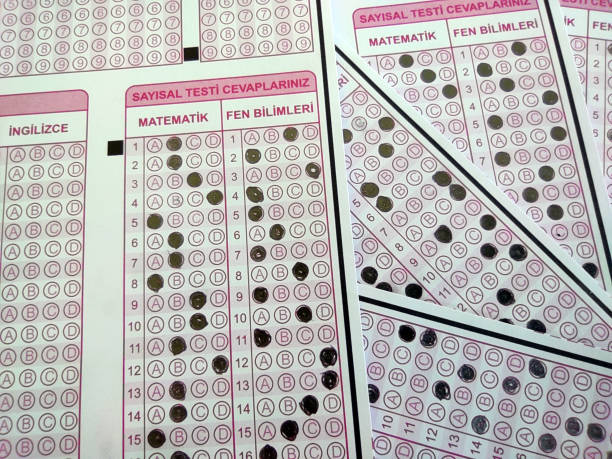 istock optical test paper with marking, optical paper with a mark of a student, 1307077127