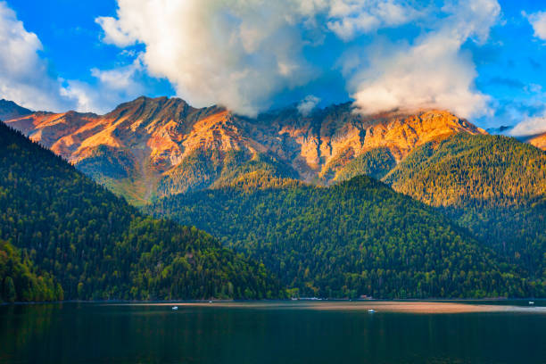 istock Lake Ritsa panoramic view, Abkhazia 1307077296