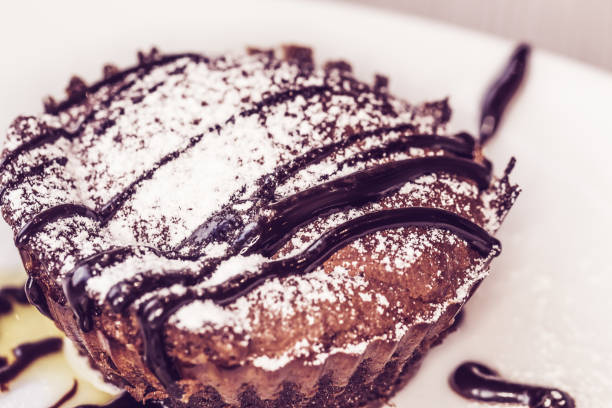 istock hot chocolate pudding, fondant with hot chocolate 1307077706