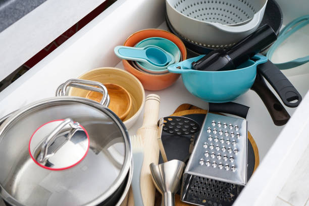 istock Set of clean kitchen utensils in drawer 1307078477