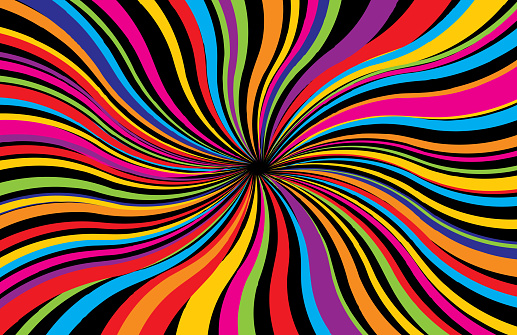 Vector illustration of a vibrant colored twisting psychedelic backgound.