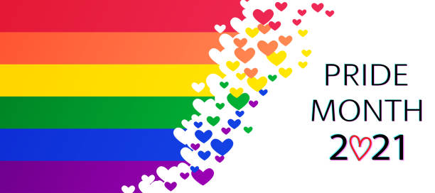 LGBT Pride Month 2021 vector concept. Freedom rainbow flag with hearts isolated. Gay parade annual summer event june stock illustrations