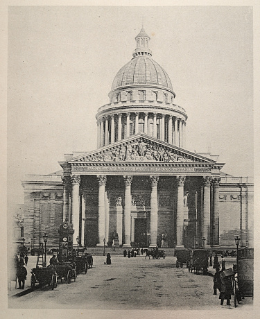 Paris, France - September 10, 2023 : Old black and white photo of Montparnasse tower and the rooftops of Paris, France