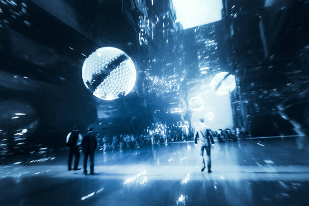 istock Futuristic rush hour on the city street 1307086606