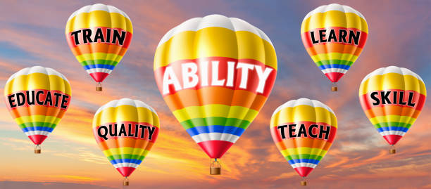 istock Hot air balloons with ABILITY concept. Abstract background, Thinking and Creativity. 3d illustration 1307087332