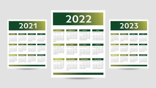 Vector illustration of English Calendar 2021-2022-2023 vector template text is outline font is armata