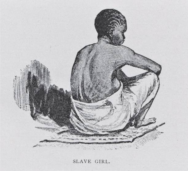 African Slave Woman 19th Century Africa Back view and profile of an African woman in the 1800s. Illustration published 1891. Source: Original edition is from my own archives. Copyright has expired and is in Public Domain. slavery stock illustrations