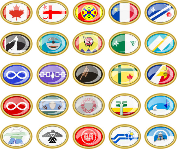 ilustrações de stock, clip art, desenhos animados e ícones de set of vector icons. flags of canada. - ktunaxa