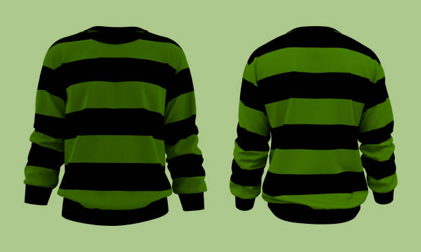 istock Striped sweatshirt mock up in front, and back views, isolated on green 1307094782