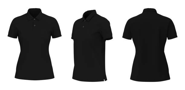 istock Women's collared shirt mockup in front, side and back views 1307094868