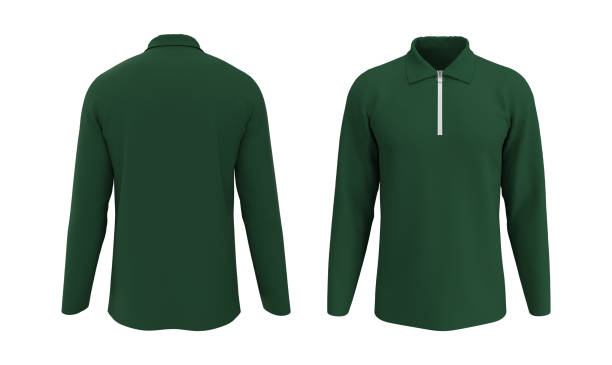 istock Blank long sleeve collared shirt mockup with half zip, front and back views 1307094908