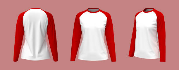 Long-sleeve raglan t-shirt mockup in front, side and back views