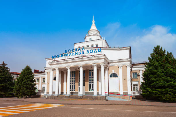 Mineralnye Vody, Russia - September 30, 2020: Mineralnye Vody railway station historic building