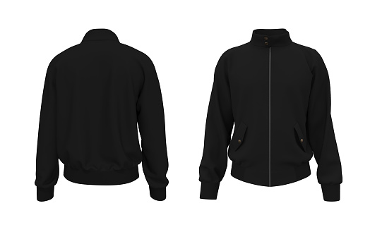 Harrington jacket mockup front and back views, 3d illustration, 3d rendering