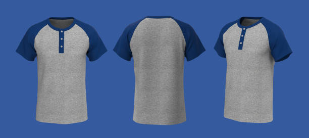 istock Blank short sleeve raglan henley t-shirt mockup in front, side and back views 1307097305