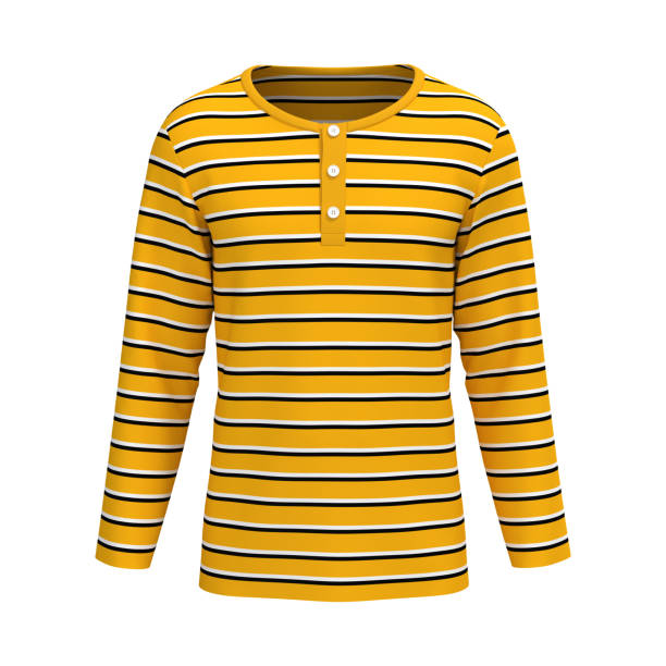 istock Blank long sleeve striped henley t-shirt mockup, front view 1307097314