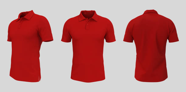 앞, 측면 및 후면 보기에서 빈 칼라 셔츠 모형 - shirt polo shirt red collar 뉴스 사진 이미지