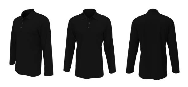 istock Blank collared shirt mockup in front, side and back views 1307097415