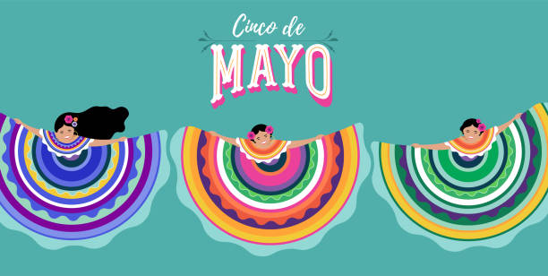 cinco de mayo - 5. mai, bundesfeiertag in mexiko. fiesta banner und poster-design mit fahnen, blumen, dekorationen - mexican culture cinco de mayo backgrounds sombrero stock-grafiken, -clipart, -cartoons und -symbole