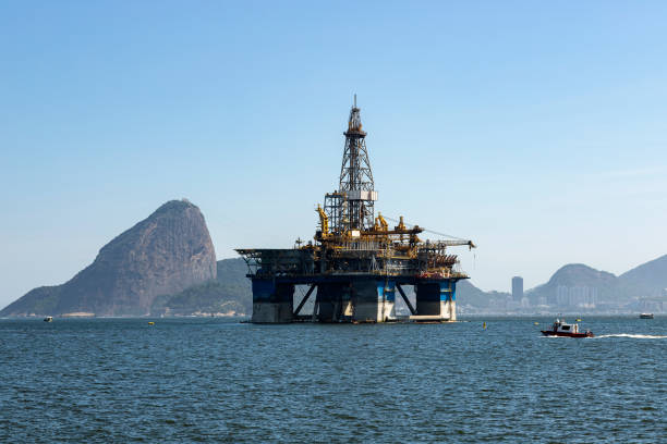 oil from brazil. - oil rig construction platform oil industry sea imagens e fotografias de stock