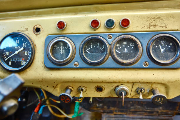 istock Old dashboard of a Russian SUV car 1307112001