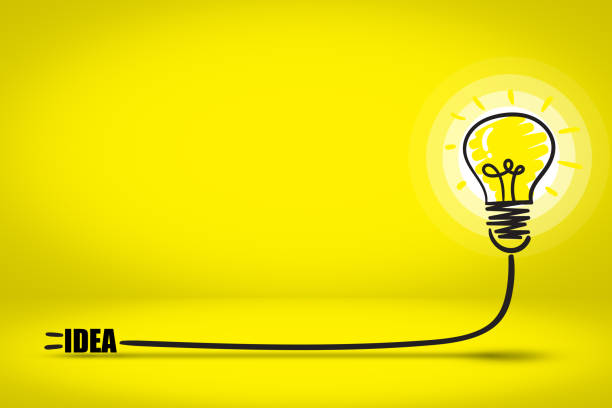 Illustration of a light bulb with and plugged with word 