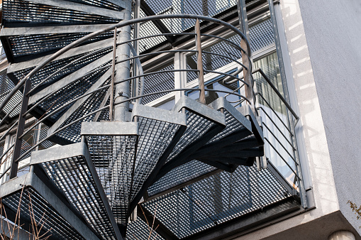 metal steps of a fire escape with a helical structure