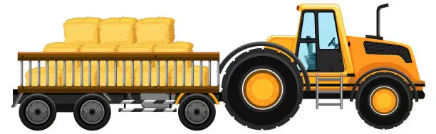 Vector illustration of Tractor with hay in the cart