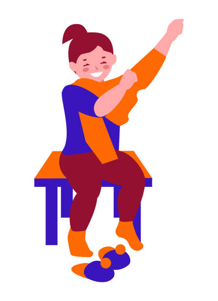 kleines mädchen wird für einen spaziergang angezogen. legt einen pullover an. vektor-illustration im flachen cartoon-stil. isoliert auf weißem hintergrund. - garderobe kleiner flur stock-grafiken, -clipart, -cartoons und -symbole