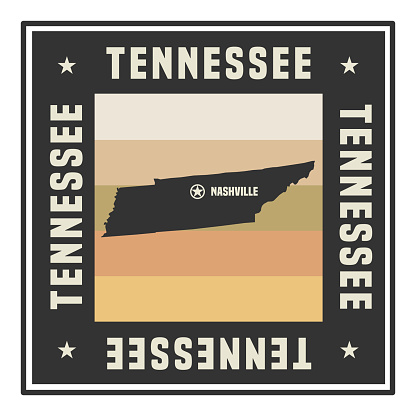 Abstract square stamp or sign with silhouette and name of US state Tennessee, vector illustration