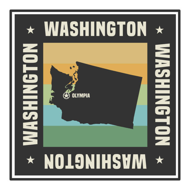 Abstract square stamp or sign with silhouette and name of US state Washington, vector illustration