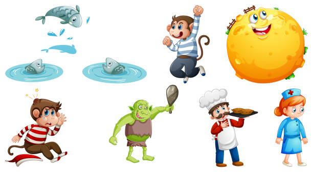 Set of different nursery rhyme character isolated on white background Set of different nursery rhyme character isolated on white background illustration nursery rhyme clip art stock illustrations