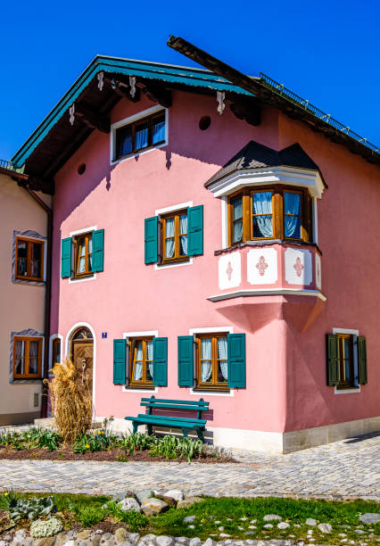 Mittenwald, Germany - April 7: famous old town with historic buildings in Mittenwald on April 7, 2020