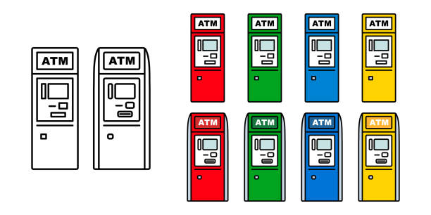 ilustracja ikony wektora bank atm ustawiona na białym tle - atm stock illustrations