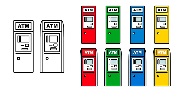 Bank ATM vector icon illustration set white background