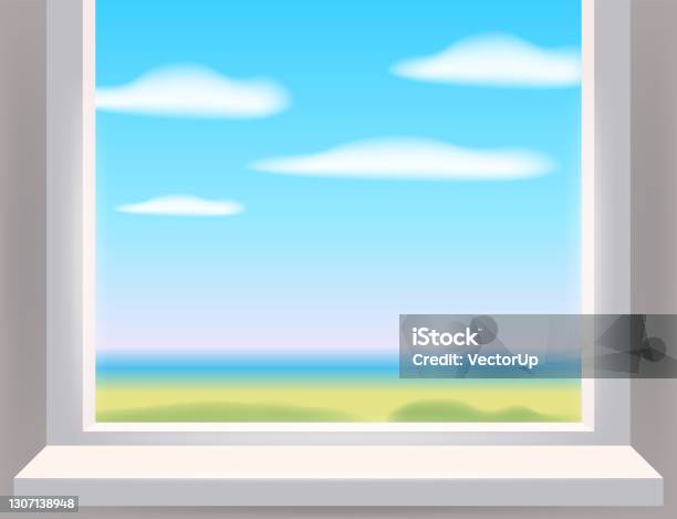 View Through Window View On Landscape Spring Vector Illustration ...
