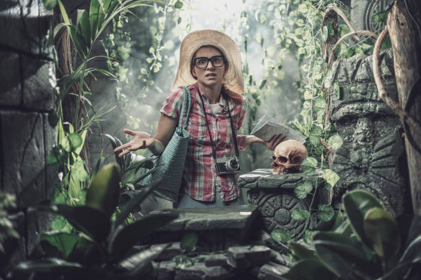 istock Funny tourist lost in the jungle 1307142259