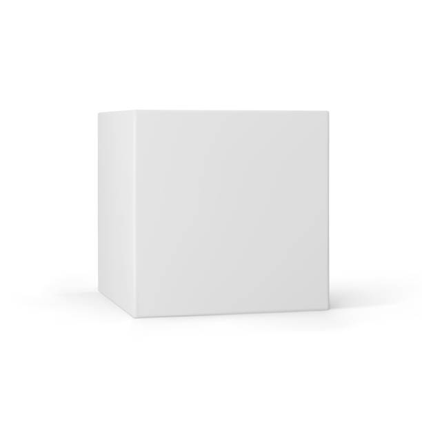 illustrazioni stock, clip art, cartoni animati e icone di tendenza di cubo 3d bianco con prospettiva isolata su sfondo bianco. scatola di modellazione 3d con illuminazione e ombra. icona vettoriale realistica - box white cube blank