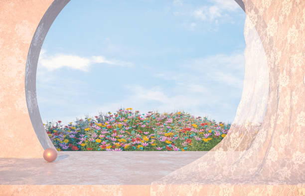 istock Natural beauty podium backdrop with spring flower field scene. 1307143633