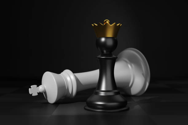 pawn wins queen in chess. 3d illustration