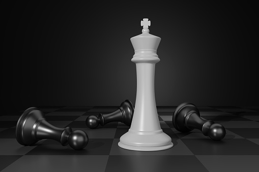 White chess queen won all black pawns. 3d illustration