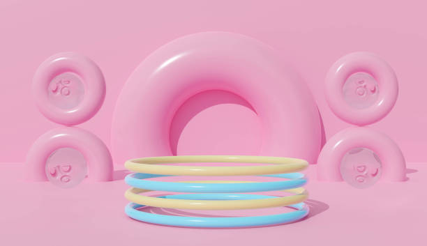 istock 3d pink podium on pastel background abstract geometric shapes. Creative ideas minimal summer. 3d render for stage, pedestal winner, display product mockup design. 1307147922