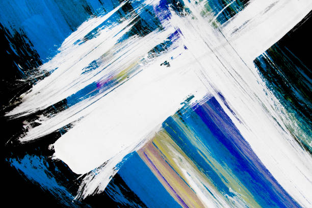 Abstract colorful gouache paintings on black as a background