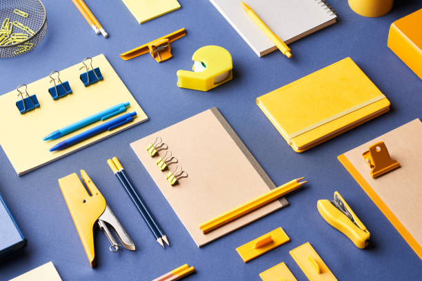 istock School stationery arranged on blue background 1307151427