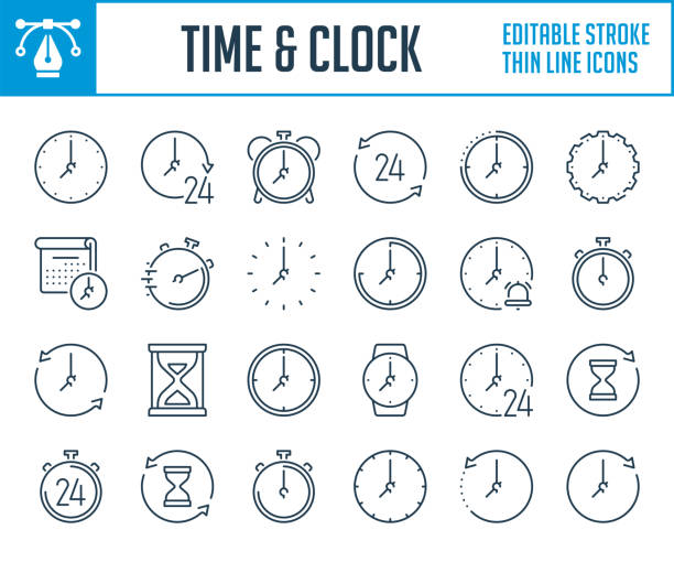 時間と時計の細線アイコン。時間管理と測定アウトラインアイコンセット。編集可能なストロークアイコン。 - icon set arrow sign symbol computer icon点のイラスト素材／クリップアート素材／マンガ素材／アイコン素材