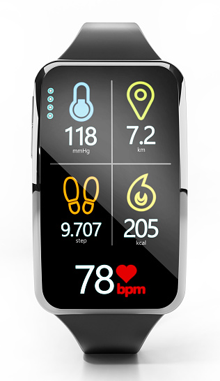 Health monitoring information on generic smartwatch screen.