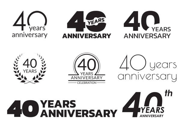 illustrazioni stock, clip art, cartoni animati e icone di tendenza di icona dell'anniversario di 40 anni o set di logo. badge per la celebrazione del 40 ° compleanno o etichetta per biglietto d'invito, design giubilare. illustrazione vettoriale. - numero 40