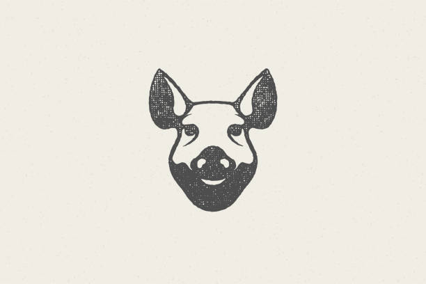Pig head silhouette for meat industry hand drawn stamp effect vector illustration. Vintage grunge texture emblem for butchery packaging and menu design or label decoration.