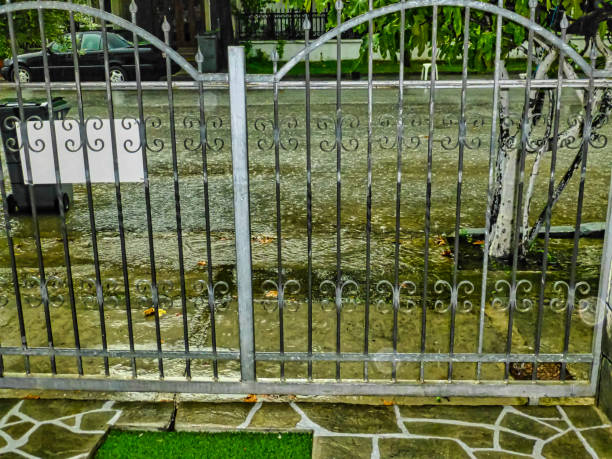 istock Old Style Metal Gate on a Rainy Day. 1307157832